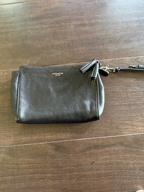 Coach Black Pebbled Leather Wristlet with Tassel